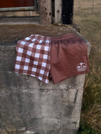 Brown Gingham Footy Shorts