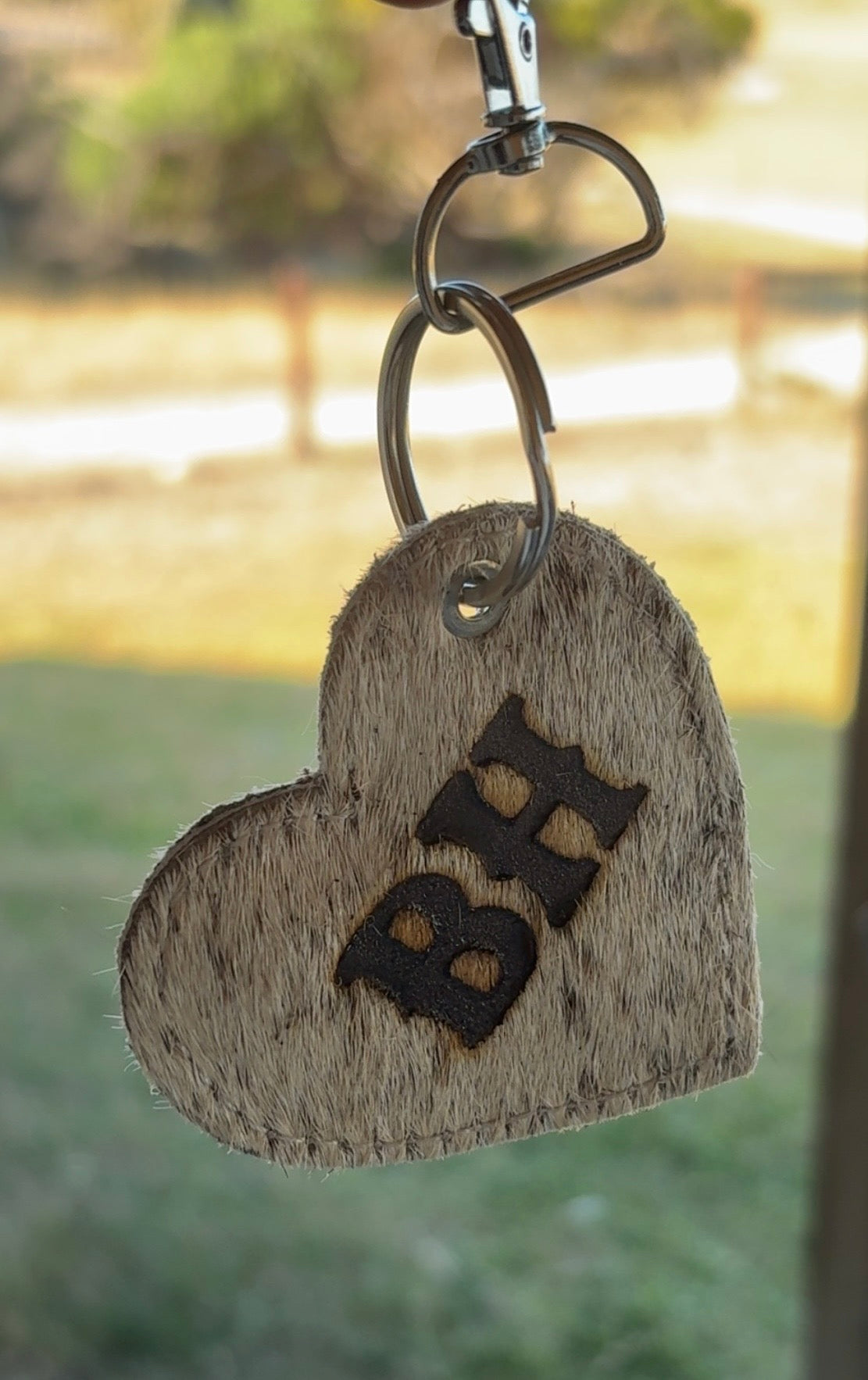 Cowhide Heart Key Ring
