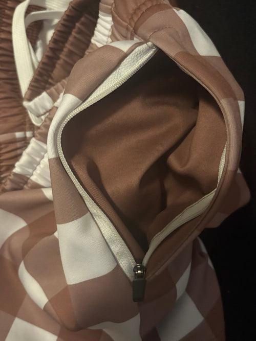 Brown Gingham Footy Shorts