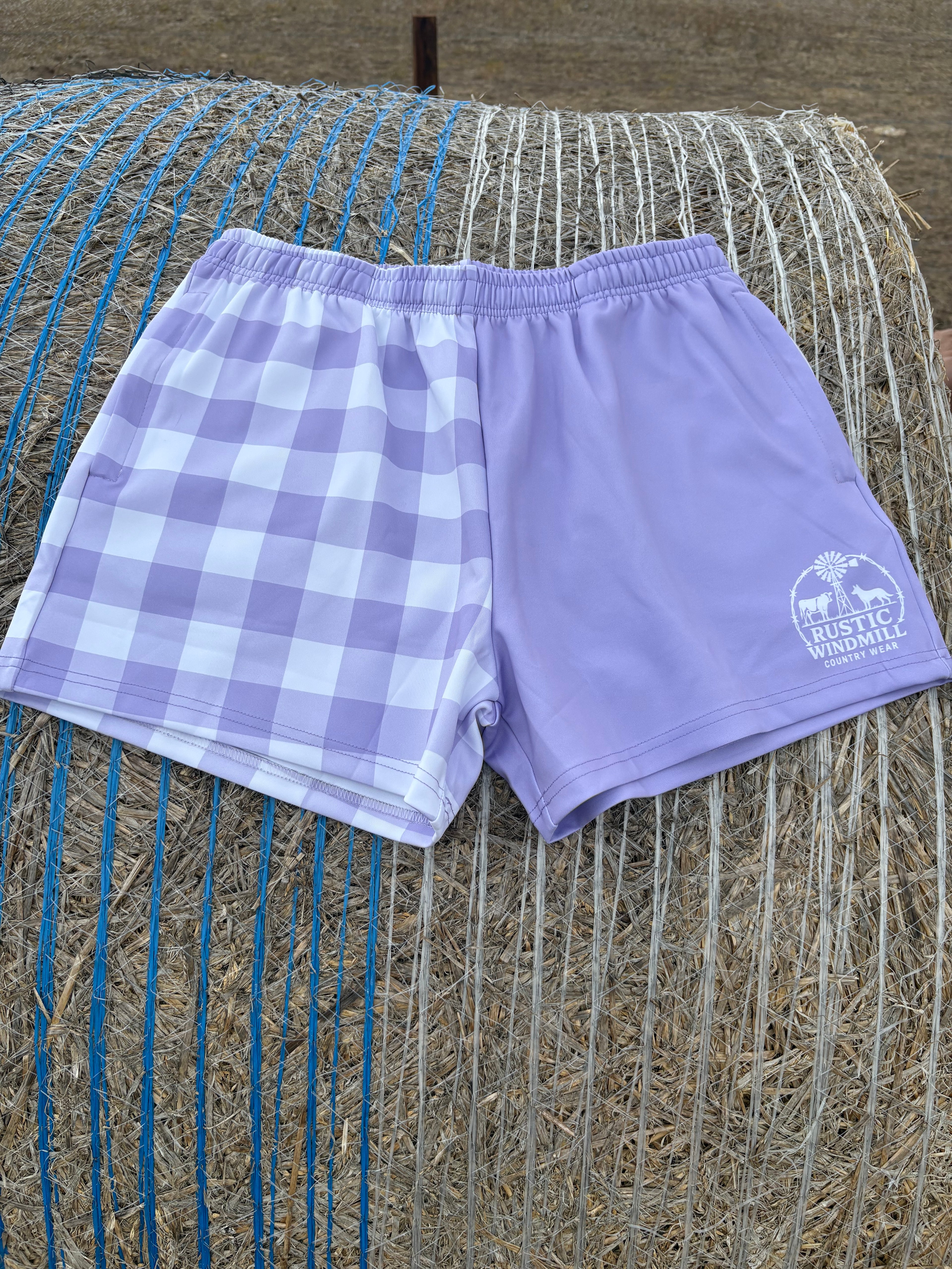 Lilac Gingham Footy Shorts