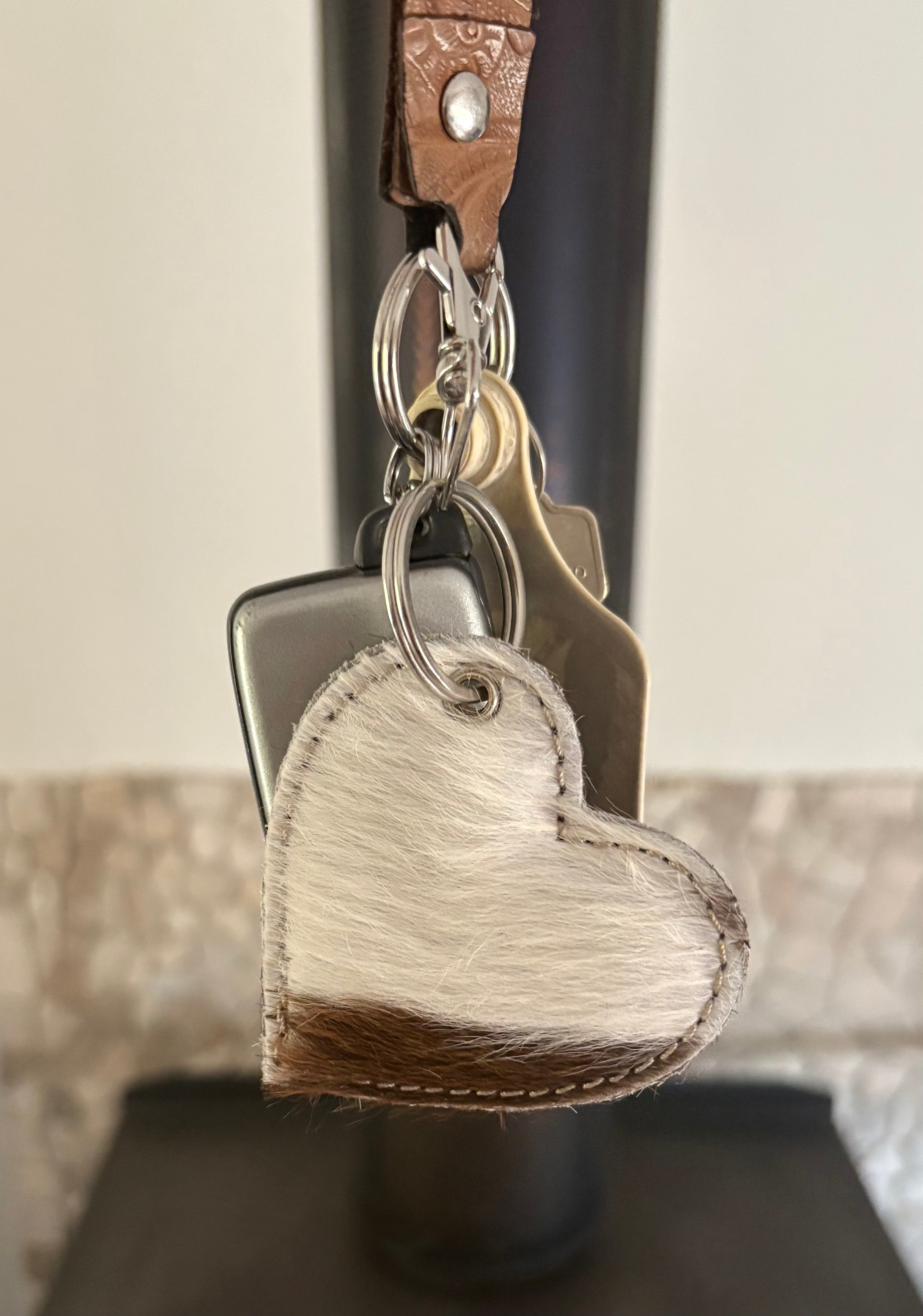 Cowhide Heart Key Ring