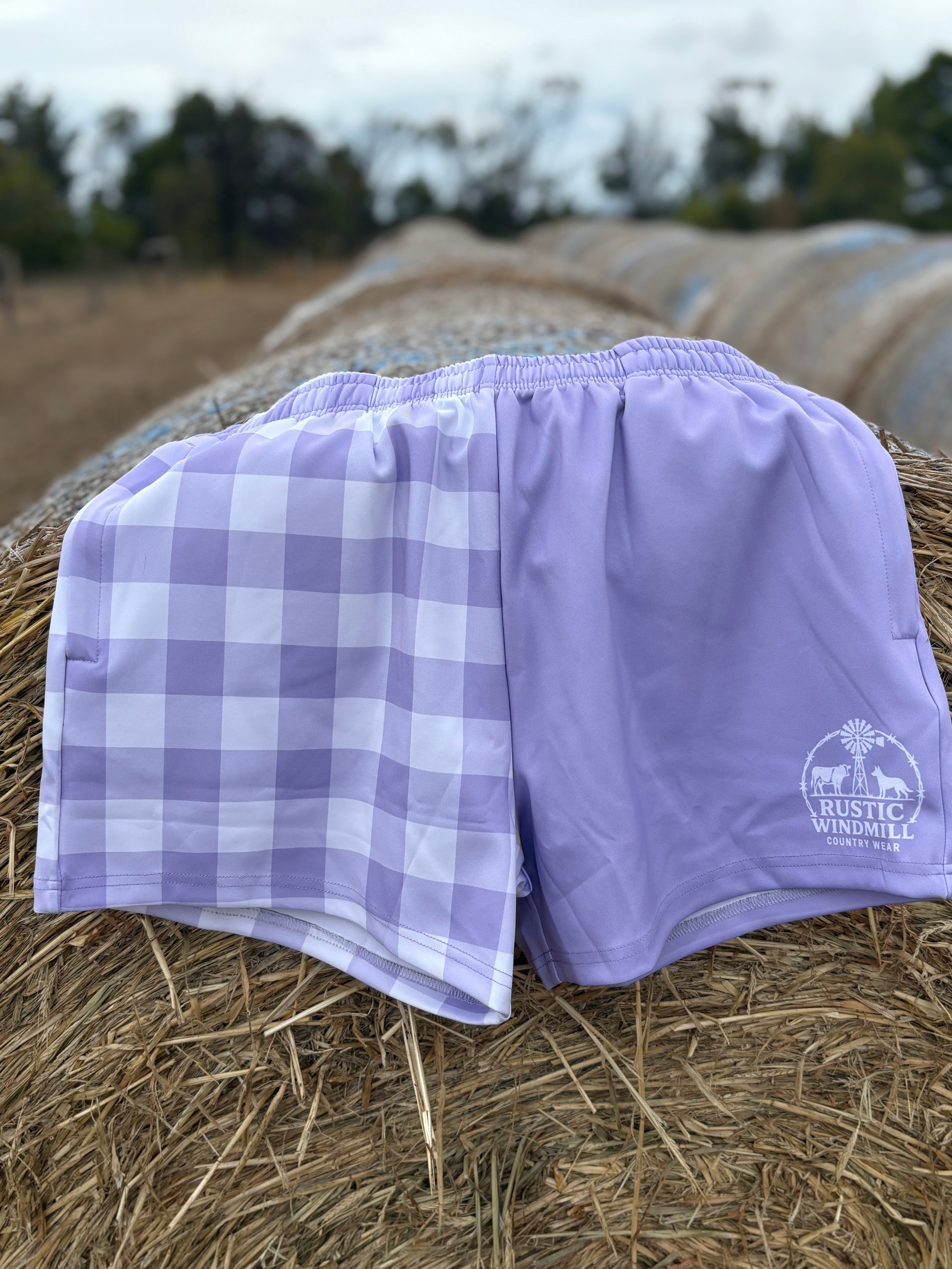 Lilac Gingham Footy Shorts